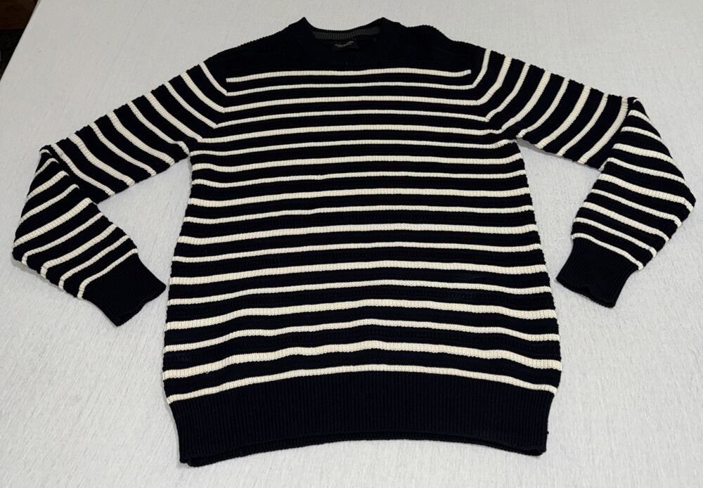 SCOTCH & SODA Mens V-Neck Jumper Sweater XL Organic Cotton Blend Blue Stripe EUC